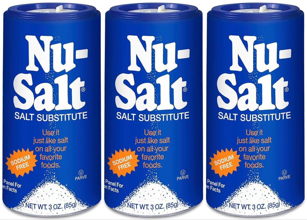 Nu-Salt Sodium-Free Salt Substitute (3 Pack) Contains Potassium Chloride, Table Salt Alternative, Vegan, Good for Chips, Pretzels, French Fries, Popcorn Seasoning, 3oz Shaker Bottle