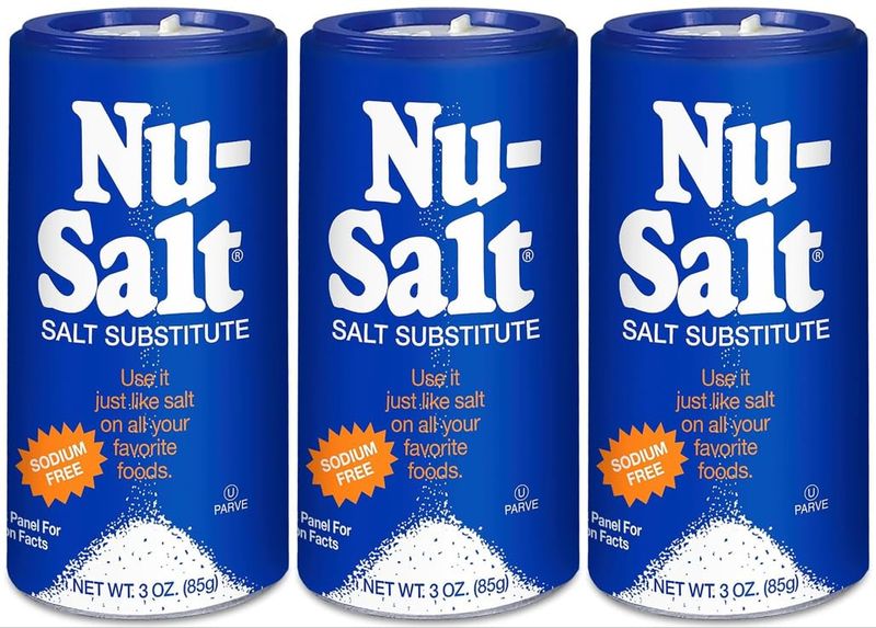 Nu-Salt Sodium-Free Salt Substitute (3 Pack) Contains Potassium Chloride, Table Salt Alternative, Vegan, Good for Chips, Pretzels, French Fries, Popcorn Seasoning, 3oz Shaker Bottle