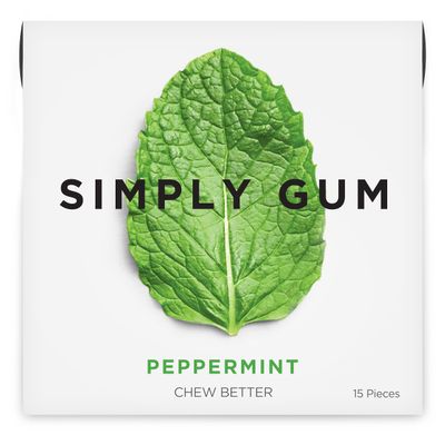 Simply Gum | Peppermint | Plant- Based Chewing Gum | Pack of Six (90 Pieces Total) | Synthetic Plastic Free + Aspartame Free + non GMO