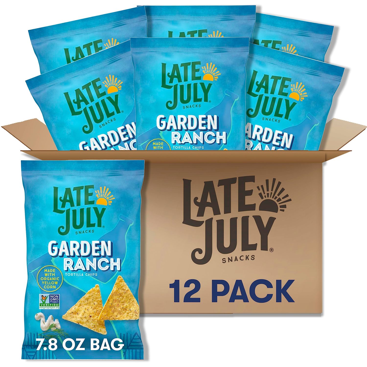 Late July Snacks, Garden Ranch Tortilla Chips, 7.8-oz. Bag (Pack of 12)