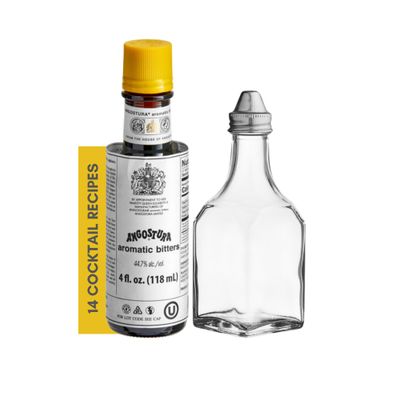 Angostura Aromatic Bitters 4oz Essential Bitters for Cocktails &amp; Old Fashioned Bundle with Clear Bitters Bottle &amp; 14 Craft Cocktail Recipes - Perfect Angostura Bitters for Cocktails Set for Home Bar
