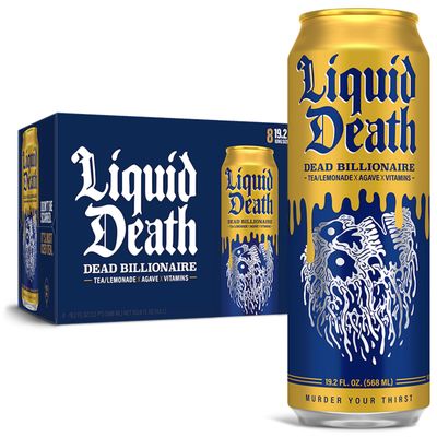 Liquid Death, Dead Billionaire Iced Tea, 8-Pack (King Size 19.2oz Cans), Half Lemonade Half Black Tea Sweetened With Real Agave, B12 &amp; B6 Vitamins, Low Calorie &amp; Low Sugar
