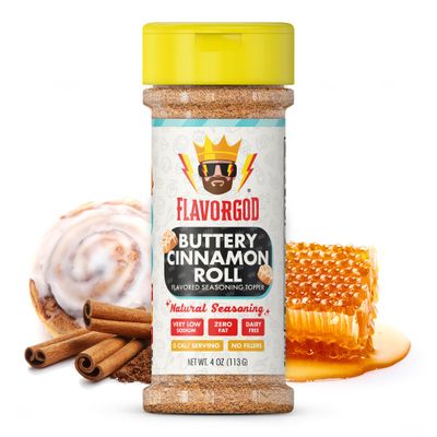 Flavor God Buttery Cinnamon Roll Seasoning Topper Mix, Natural Healthy Blend For Chocolate Donuts, Coffee, Oatmeal, Pancakes, Sandwiches, Fruit, Ice Cream, Low Sodium, Kosher, Gluten &amp; Dairy Free