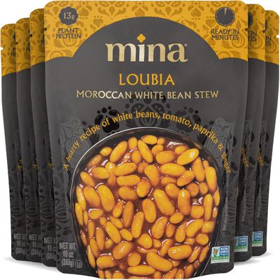 Mina Moroccan White Beans, Cannellini Beans, 10 oz (Pack of 6) Ready to Eat, Plant Protein, Vegan, Non-GMO, Gluten Free Healthy Food, Microwave Meals Ready to Eat, Packaged Meals &amp; Side Dishes, Kosher