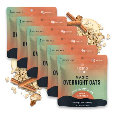 Mushroom Overnight Oats [6 servings] - Apple Cinnamon Flavored Organic Oatmeal made with Premium Grade Mushrooms - Lion&#39;s Mane - Boosts Cognitive Function &amp; Immunity