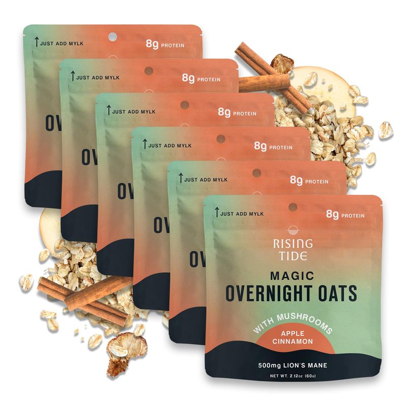 Mushroom Overnight Oats [6 servings] - Apple Cinnamon Flavored Organic Oatmeal made with Premium Grade Mushrooms - Lion&#39;s Mane - Boosts Cognitive Function &amp; Immunity