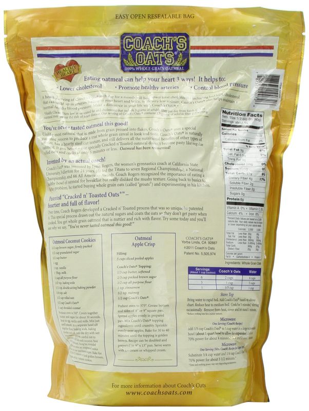 Coach's Oats Whole Grain Oatmeal 3 lbs (48 oz) | Quick-Cooking, Steel Cut Texture and Heart-Healthy | Enjoy the Perfect Start to Your Day