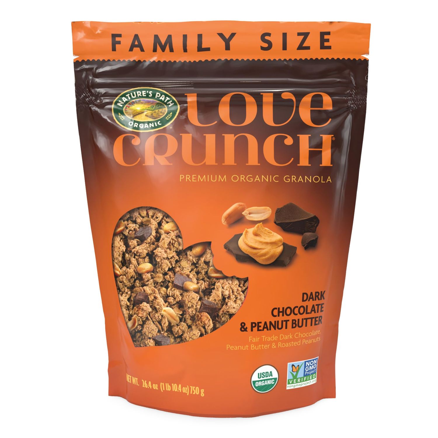 Love Crunch Organic Dark Chocolate &amp; Peanut Butter Granola, 26.4 oz (Pack of 6), Non-GMO, Fair Trade, by Nature&#39;s Path