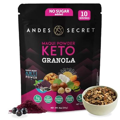 Andes Secret Maqui Low Calorie Granola - 11oz High Protein Cereal, Keto Low Carb Granola for Yogurt - Nut Mix Almonds, Walnuts, Hazelnuts - 3g Net Carbs, No Sugar Added, Grain &amp; Gluten Free