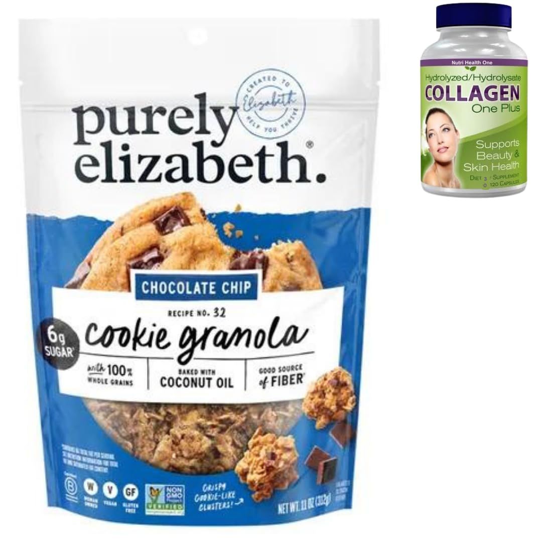 Purely Elizabeth Cookie Granola Chocolate Chip 22 oz. Budle, with Nutri Health One Collagen 30 ct.