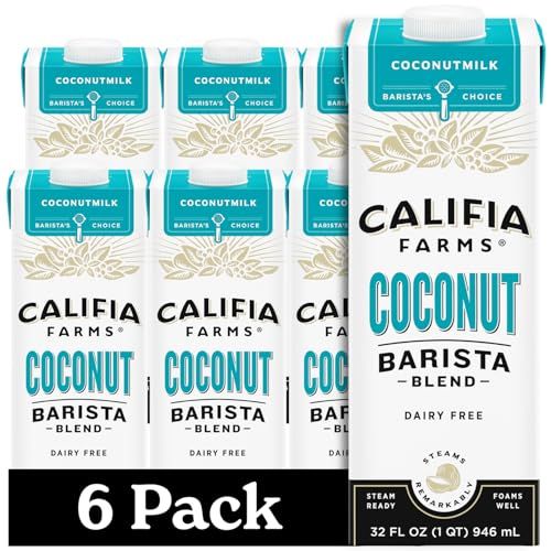 Califia Farms - Coconut Barista Blend Coconut Milk, 32 oz (Pack of 6), Shelf Stable, Dairy Free, Plant Based, Vegan, Gluten Free, Non GMO, Creamer