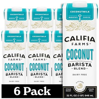 Califia Farms - Coconut Barista Blend Coconut Milk, 32 oz (Pack of 6), Shelf Stable, Dairy Free, Plant Based, Vegan, Gluten Free, Non GMO, Creamer