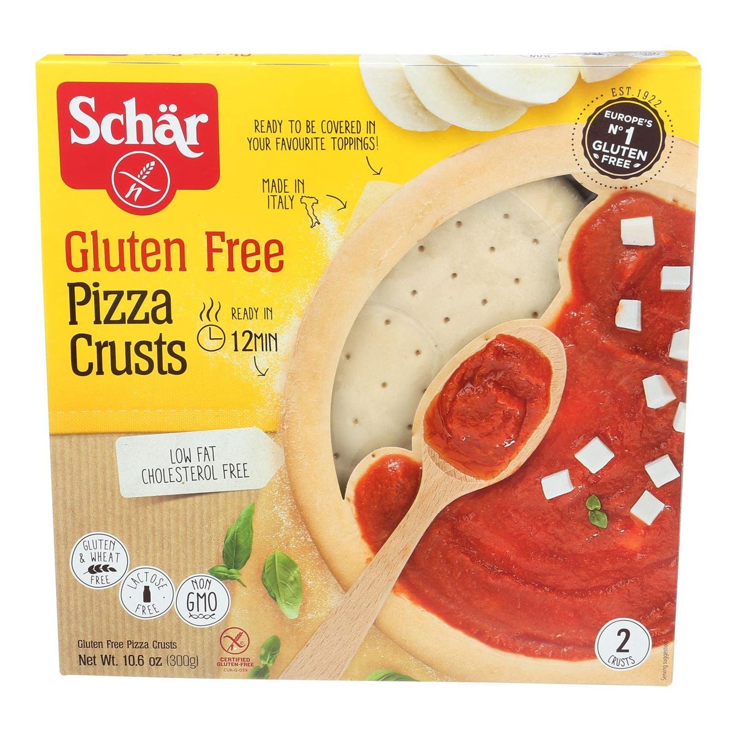 Schar - Pizza Crust - Certified Gluten Free - No GMO&#39;s, Wheat or Lactose- (2 - 5.3 oz) 4 Pack