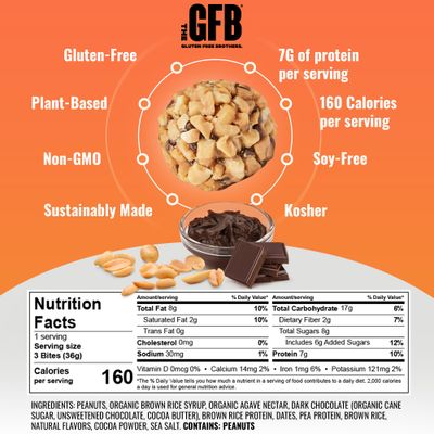 The Gluten Free Brothers Dark Chocolate Peanut Butter Bites - Gluten Free Protein Balls - Non GMO, Soy Free, Vegan - Snack Size Plant Based Protein Energy Balls, 1.2 oz (10 Count)