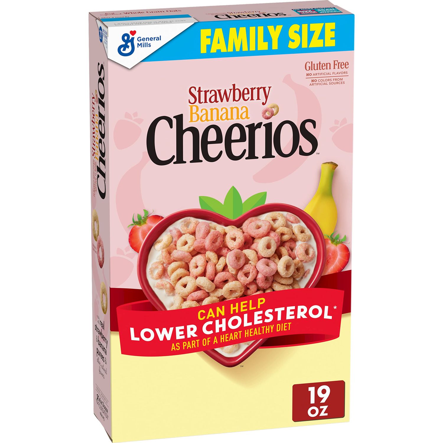 Strawberry Banana Cheerios Heart Healthy Cereal, Gluten Free Cereal With Whole Grain Oats, 19 OZ Family Size