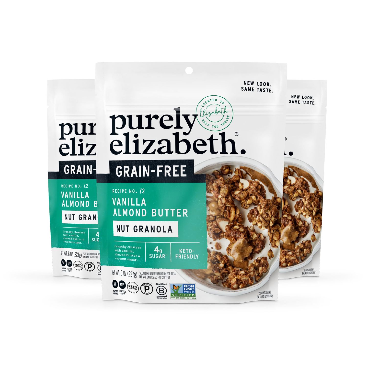 Purely Elizabeth, Vanilla Almond Butter, Keto Granola with MCT Oil, Grain-Free (3 Ct, 8oz Bags)
