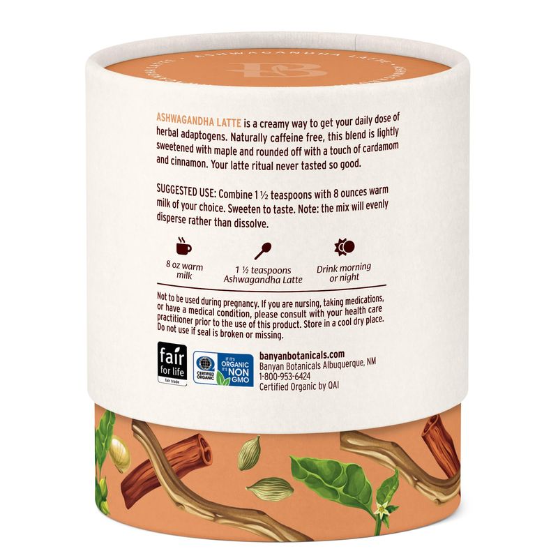 Banyan Botanicals Ashwagandha Latte - Caffeine-Free Organic Herbal Latte Mix - Instant Herbal Adaptogen Drink for Energy, Relaxation, and Nourishment* - 4.2 oz - Non-GMO Sustainably Sourced Vegan