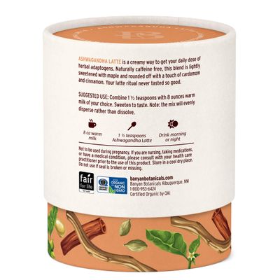 Banyan Botanicals Ashwagandha Latte - Caffeine-Free Organic Herbal Latte Mix - Instant Herbal Adaptogen Drink for Energy, Relaxation, and Nourishment* - 4.2 oz - Non-GMO Sustainably Sourced Vegan