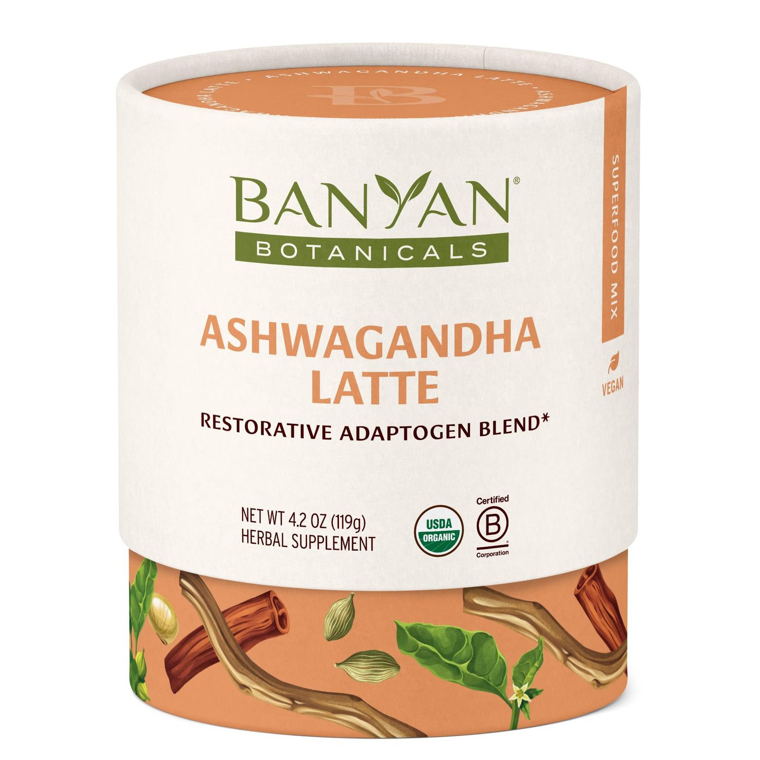 Banyan Botanicals Ashwagandha Latte - Caffeine-Free Organic Herbal Latte Mix - Instant Herbal Adaptogen Drink for Energy, Relaxation, and Nourishment* - 4.2 oz - Non-GMO Sustainably Sourced Vegan