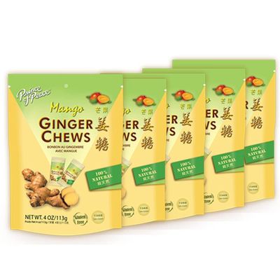 Prince of Peace Ginger Chews With Mango, 4 oz. ? Candied Ginger ? Mango Candy ? Mango Ginger Chews ? Natural Candy ? Ginger Candy for Nausea - 5 Pack