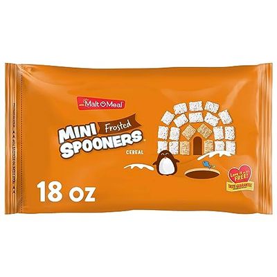 Malt-O-Meal Frosted Mini Spooners Whole Grain Breakfast Cereal, Crunchy Frosted Shredded Wheat Cereal, Large Cereal for Family, 18 OZ Resealable Cereal Bag