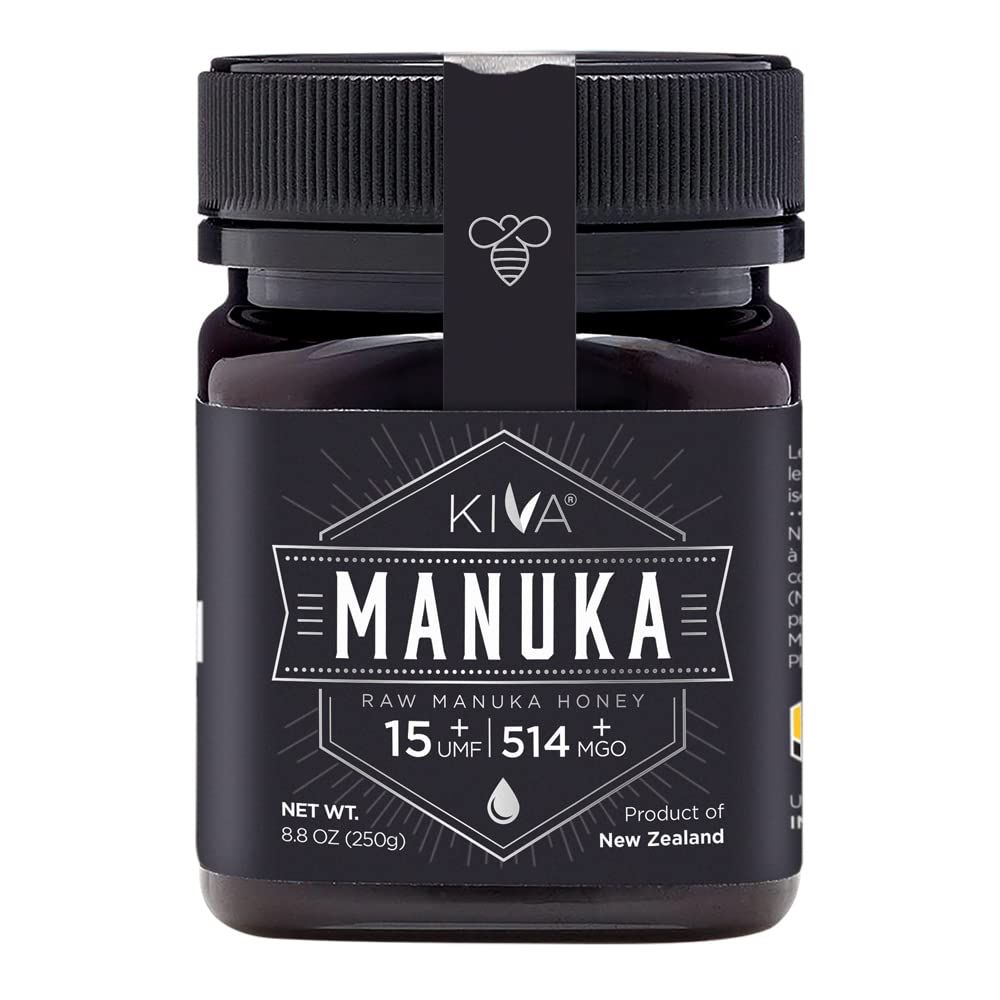 Kiva Raw Manuka Honey - Certified UMF 15+, MGO 514+ 100% Pure Genuine New Zealand, Non-GMO, Traceable (8.8oz/250g Bottle)