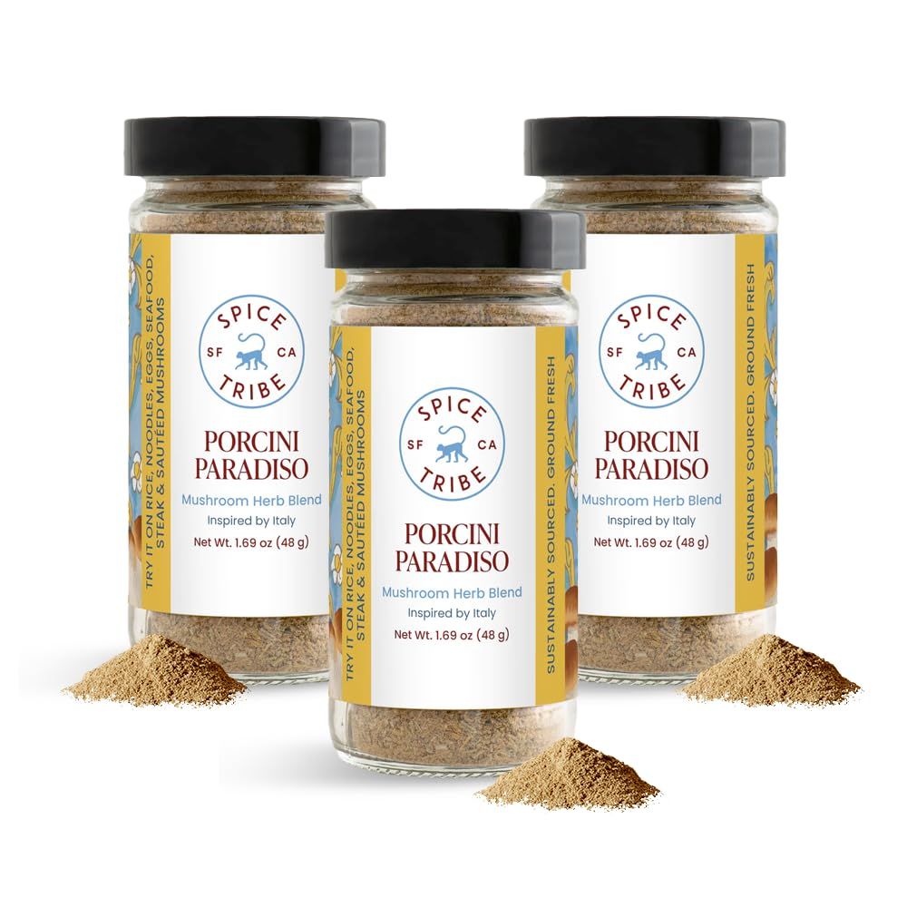 SPICE TRIBE Porcini Spice Gift Set| 3 Pack | Gift for Mushroom Lovers, Gift for Dad, Gift for Mom, Birthday Gift| Single Origin, Farm Traced, Non-GMO Fresh Spices, Organic