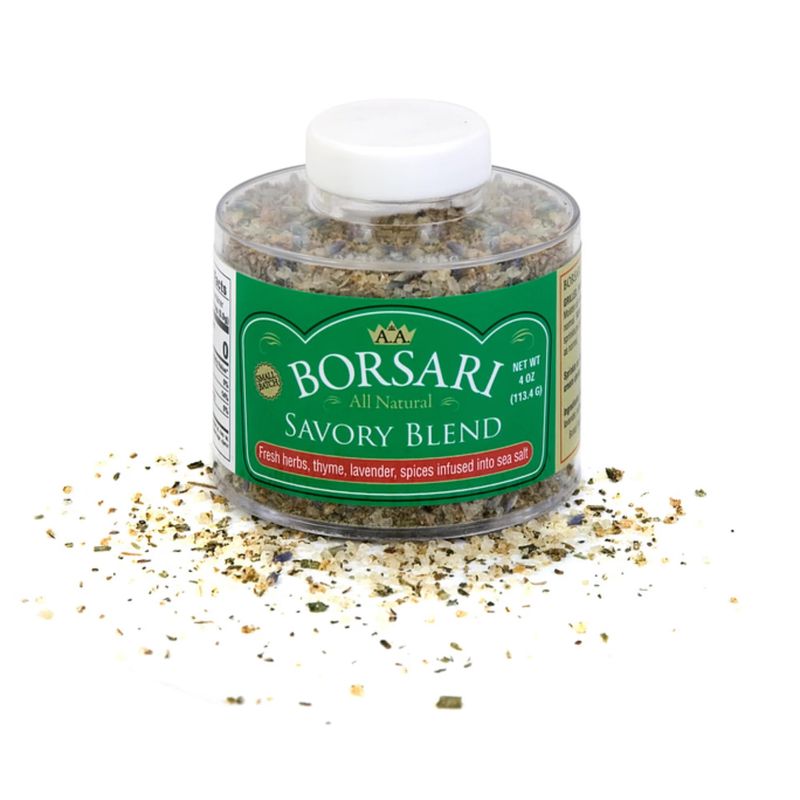 Borsari Savory Seasoned Salt Blend - Gourmet Sea Salt With Fresh Herbs and Spices - Gluten Free All Natural Keto Friendly All Purpose Seasoning With Thyme and Lavender - 4 oz Shaker Bottle