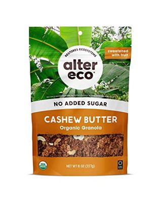 Alter Eco Cashew Butter Granola, Healthy, Organic Breakfast &amp; Snack, Naturally Sweetened with Fruit, Vegan, No Artificial Sugars or Additives, Regeneratively-Farmed Oats (Cashew Butter - 1 Pack)
