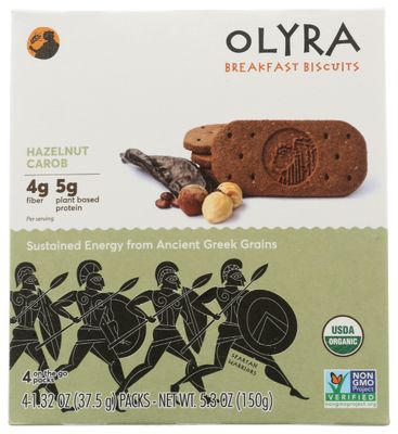 Olyra Breakfast Biscuits, Hazelnut Carob, 5g Plant Based Protein, 4g Fiber, USDA Certified Organic, Non-GMO, 5.3 Ounce (Pack of 6)
