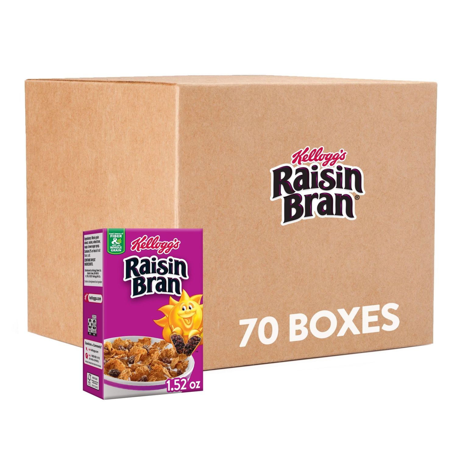 Kellogg&#39;s Raisin Bran, Breakfast Cereal, Original, 1.52oz (70 Count)