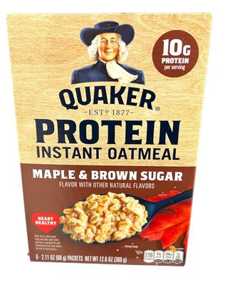 Quaker Instant Oatmeal, Protein Maple Brown Sugar, 12g Protein, 12.6 oz - Pack of 6