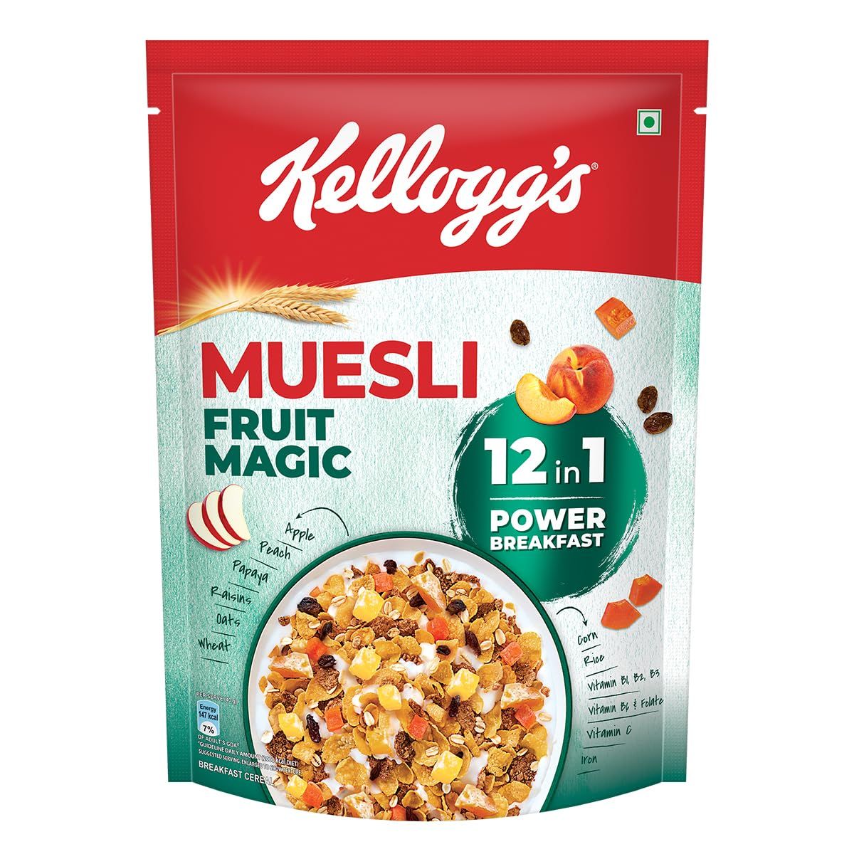 Kellogg&#39;s Muesli with 24% Fruit Magic Pouch, 500 g