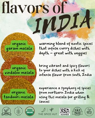 Indian Masala Seasoning Gift Set - 3 Flavors of India - Organic Spice w/Salt | Garam, Tandoori, Vindaloo | Indian Cooking Spice Starter Set | All-Natural, Kosher, Vegan, Keto - No MSG - 12oz