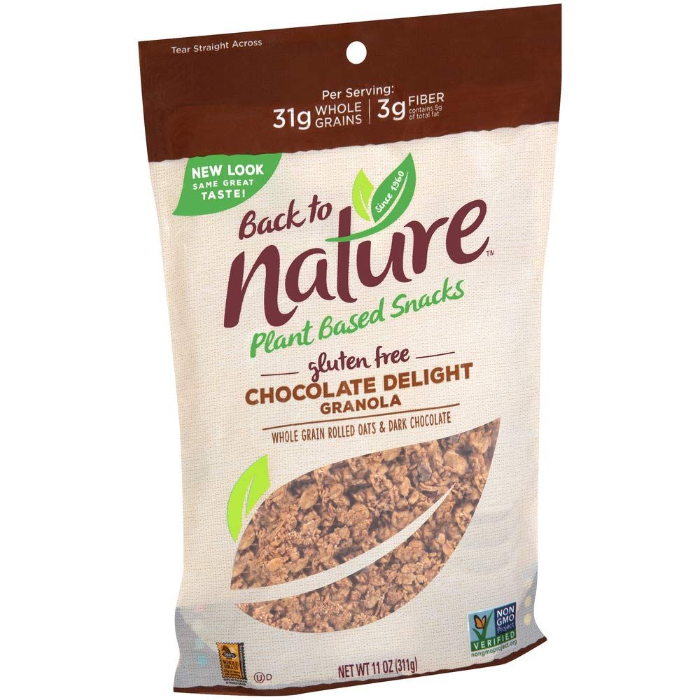 Back to Nature Granola Cereal - Gluten Free, Non-GMO, Plant Based Snacks made with Whole Grain Rolled Oats - Chocolate Delight, 11 Ounce