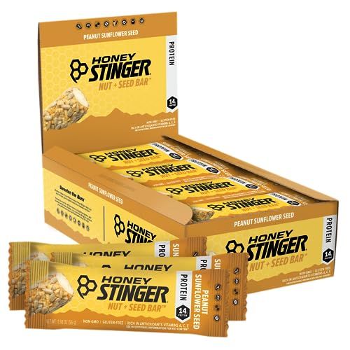 Honey Stinger Nut + Seed Bar | Peanut Sunflower Seed | Protein Packed Food for Exercise, Endurance and Performance and Recovery | Sports Nutrition Snack Bar for Home &amp; Gym, Post Workout | Box of 12