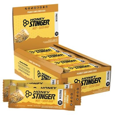 Honey Stinger Nut + Seed Bar | Peanut Sunflower Seed | Protein Packed Food for Exercise, Endurance and Performance and Recovery | Sports Nutrition Snack Bar for Home &amp; Gym, Post Workout | Box of 12