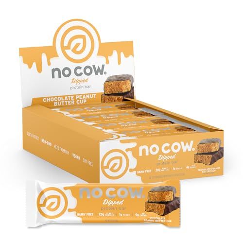 No Cow High Protein Bars, Chocolate Peanut Butter Cup - Healthy Snacks, 20g Vegan Protein, High Fiber, Low Sugar, Keto Friendly, Dairy &amp; Gluten Free (12 Count)
