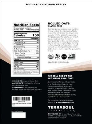 Terrasoul Superfoods Organic Rolled Oats, 2.5 lbs - Gluten-Free | Old-Fashioned | Whole Grain