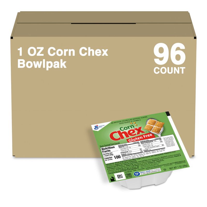 Corn Chex Cereal Single Serve Bowl, Gluten Free Breakfast Cereal, Made with Whole Grain, 1 Oz, 96 Count