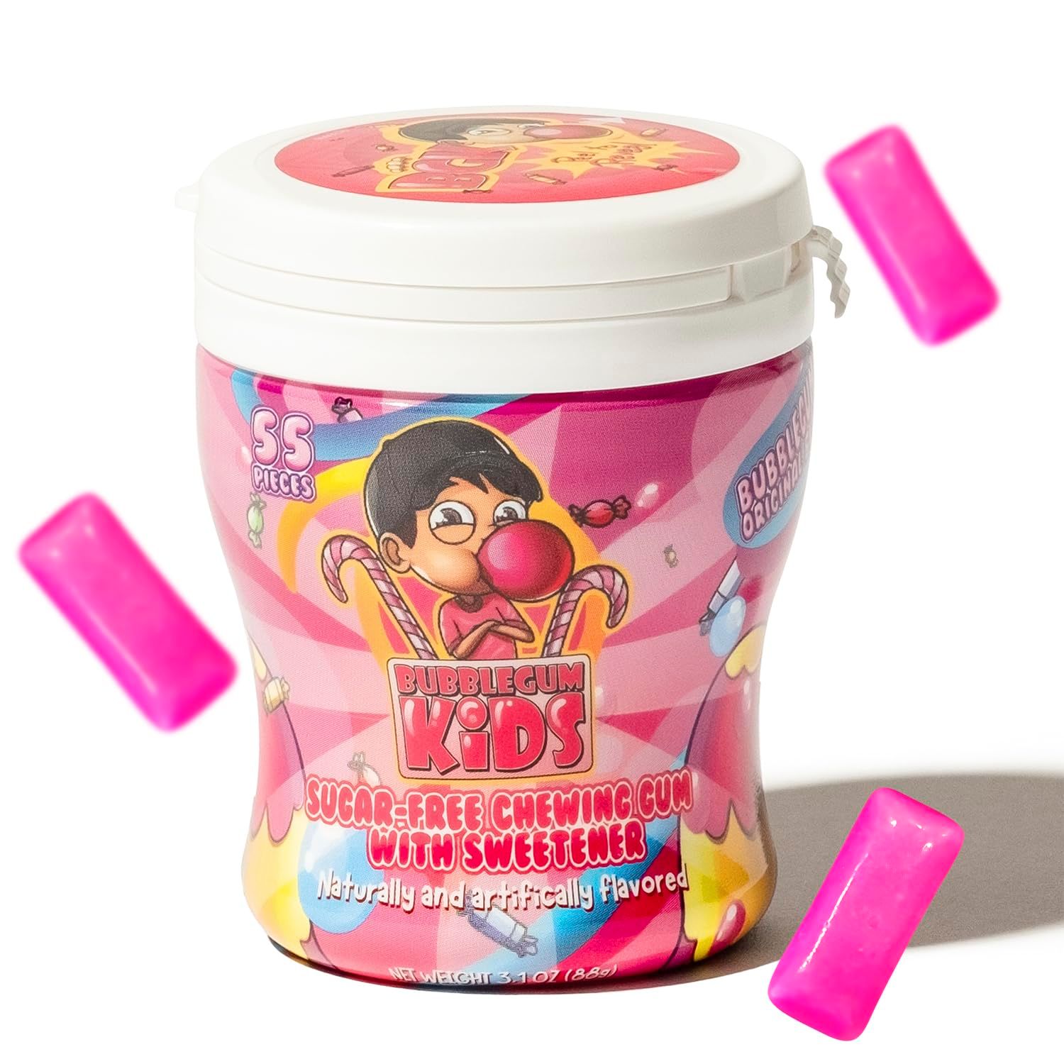 Bubblegum Kids Sugar-Free Gum - Classic Bubble Gum Flavor Sugar Free - Bubble Gum for Kids and Adults Craving Nostalgia - Vegan and Kosher Friendly, Parent Approved Bubble Gum - Pack of 1