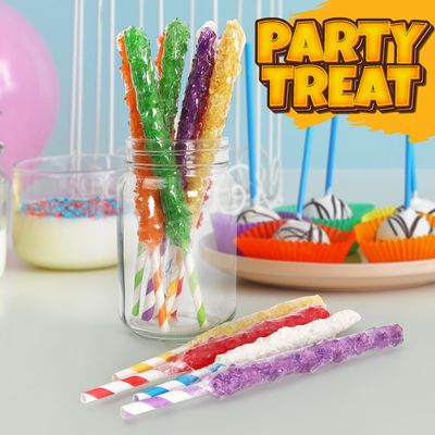 Fusion Select Crystal Rock Candy Sticks - Sweet Hard Sugar Lollipop Snacks with Strong Flavors - 12 Assorted Extra Large, Individually Wrapped Candies - Colored Buffet Treats &amp; Party Favors for Kids