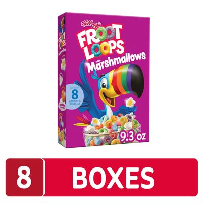 Kellogg's Froot Loops Breakfast Cereal, Kids Cereal, Family Breakfast, Original with Marshmallows (8 Boxes)