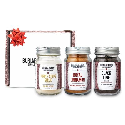 Burlap &amp; Barrel 3-Pack Spice Gift Set - As Seen On Shark Tank! - 3 Spices Selected for the Curious Cook - Seasonings for Cooking - Gift for Mom - Includes Cinnamon, Garlic &amp; Lime - 3 Full Size Jars