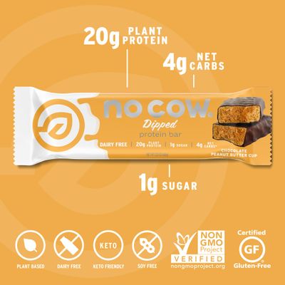 No Cow High Protein Bars, Chocolate Peanut Butter Cup - Healthy Snacks, 20g Vegan Protein, High Fiber, Low Sugar, Keto Friendly, Dairy &amp; Gluten Free (12 Count)