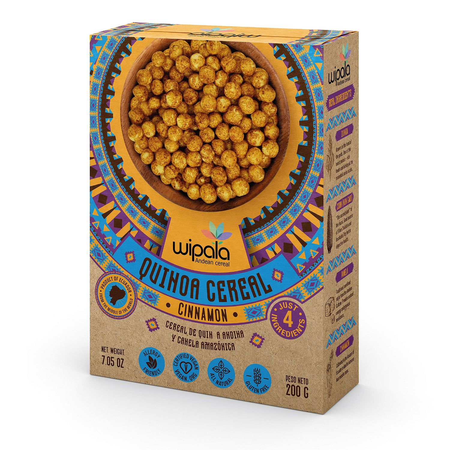 Wipala, Quinoa Cereal with Cinnamon &amp; Panela, 7 oz bag - Organic, Vegan, Gluten Free, Non GMO, Healthy Cereal I Plant Based Protein