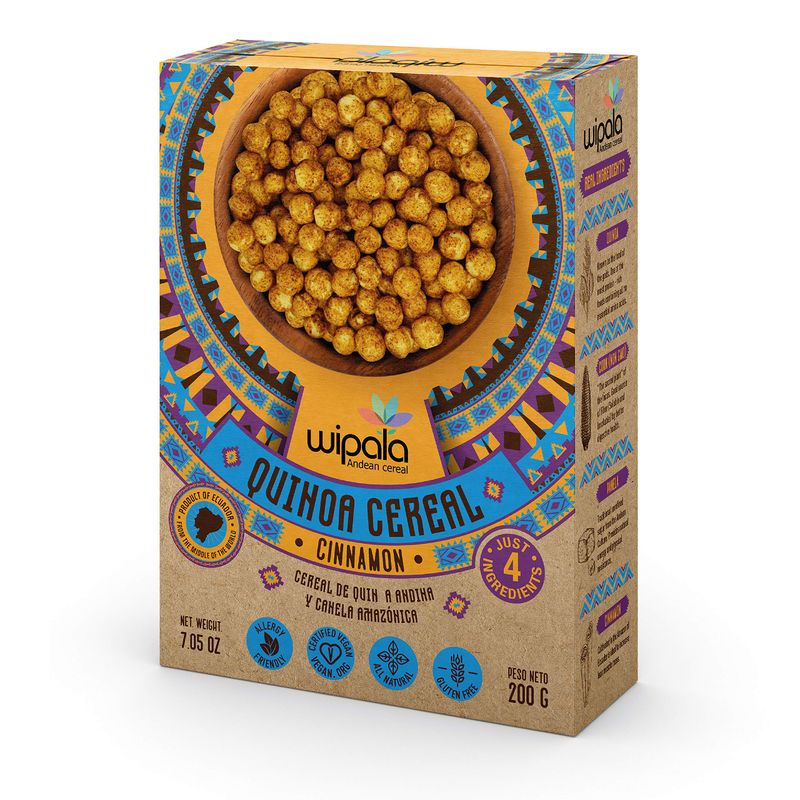 Wipala, Quinoa Cereal with Cinnamon &amp; Panela, 7 oz bag - Organic, Vegan, Gluten Free, Non GMO, Healthy Cereal I Plant Based Protein