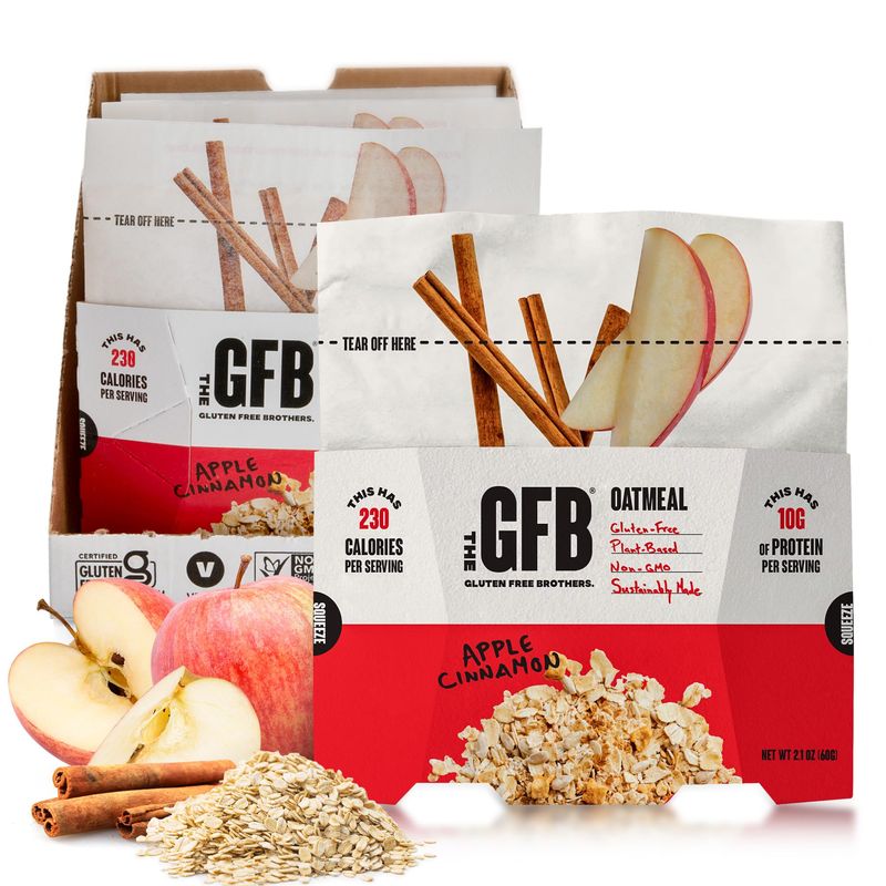 The Gluten Free Brothers Protein Oatmeal Cups - Gluten Free Apple Cinnamon Oatmeal Pouches - Instant Hot Breakfast Cereal in a Pop-Up Cup - Non GMO, Soy Free, Vegan, 2 Oz (6 Count)