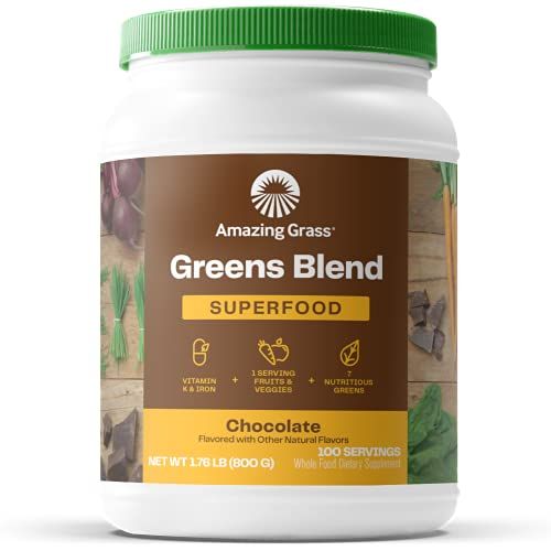 Amazing Grass Greens Superfood Powder: Greens Powder with Digestive Enzymes &amp; Probiotics, Organic Spirulina, Chlorella, and Beet Root Powder, Chocolate, 100 Servings