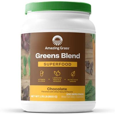Amazing Grass Greens Superfood Powder: Greens Powder with Digestive Enzymes &amp; Probiotics, Organic Spirulina, Chlorella, and Beet Root Powder, Chocolate, 100 Servings